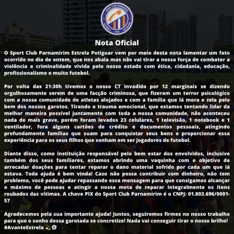 Facção criminosa invade Sport Club de Parnamirim e toca terror no local