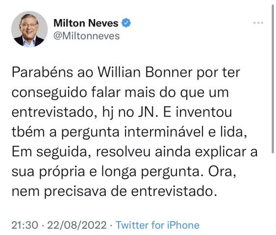 Jornal Nacional: A opinião de Milton Neves a respeito da inquisição contra Bolsonaro