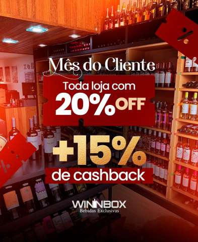 Mês do cliente WininBox com 20% off e mais 15% de cashback em toda loja 