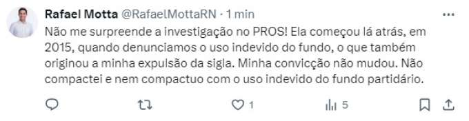Rafael Motta revela que investigação contra presidente do partido de Kelps começou após denuncia dele