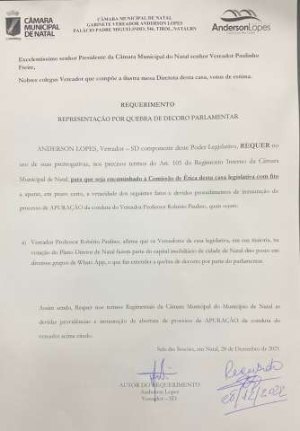 Robério Paulino vai para o Conselho de Ética da Câmara e pode ser cassado