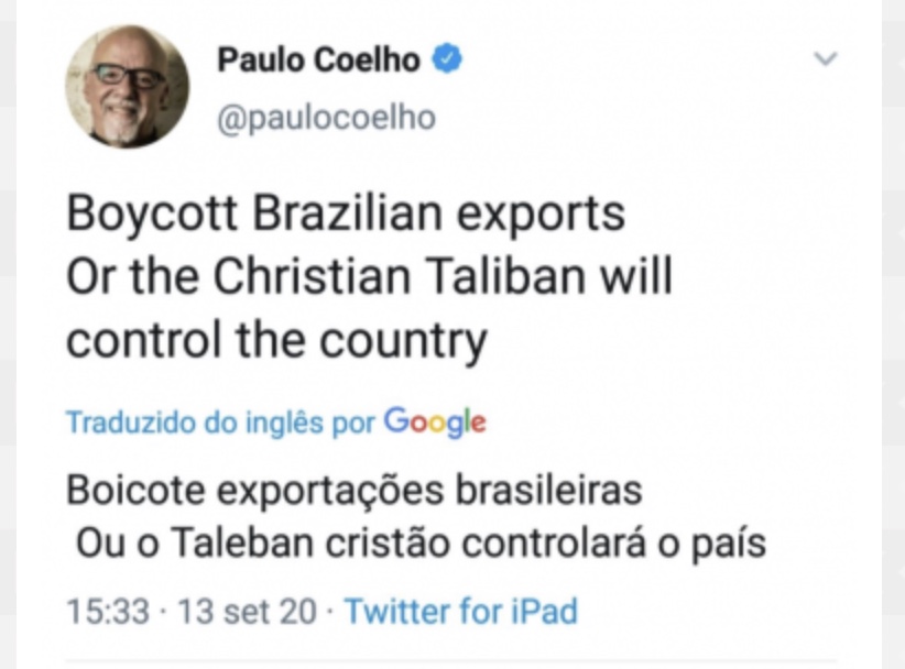 Paulo Coelho quer boicote aos produtos brasileiros