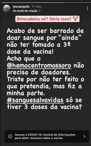 Absurdo: Hemocentro exige Passaporte de Vacinação para doar sangue