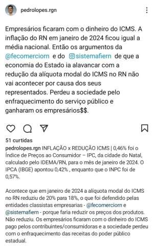 Secretário de Administração critica FIERN e Fecomercio e denuncia que 