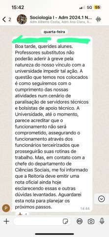 Professor de Sociologia da UFRN manda mensagem para grupo de WhatsApp: “Querides alunes”