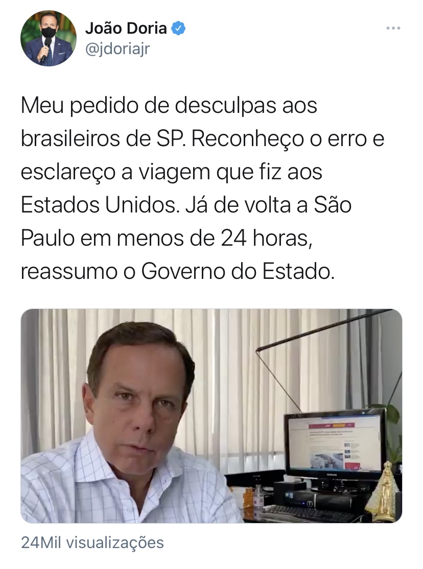 Doria pede desculpas