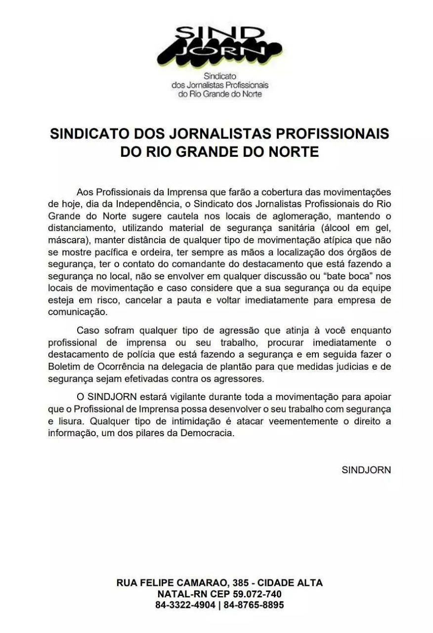 Sindicato faz recomendações achando que manifestação de hoje será petista