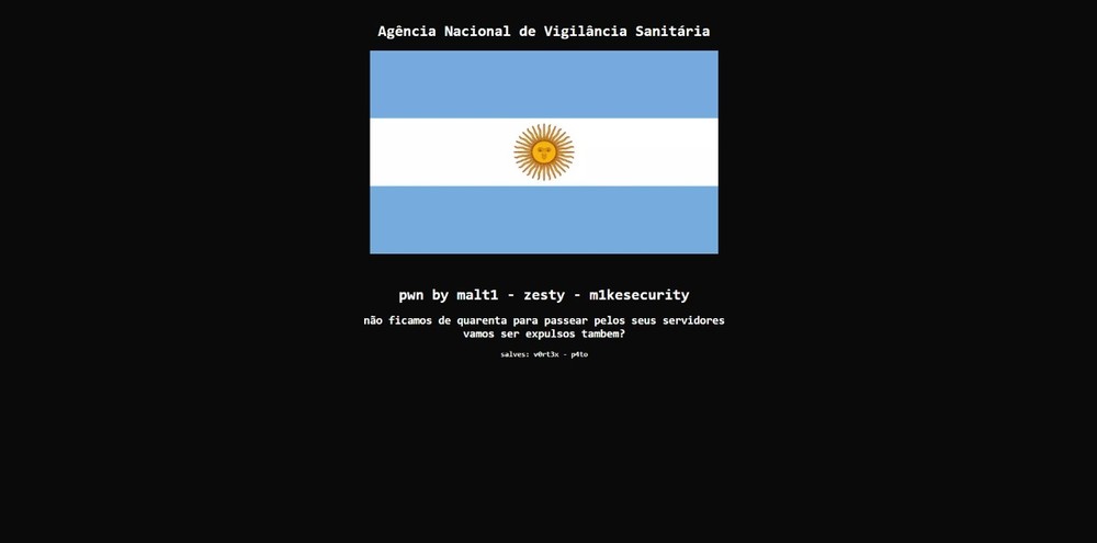 Site da Anvisa é atacado por hackers e mostra bandeira da Argentina