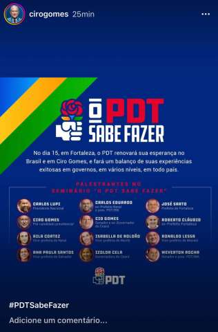 Defensor de Lula, Camarada Carlos vai palestrar em evento do PDT de Ciro Gomes