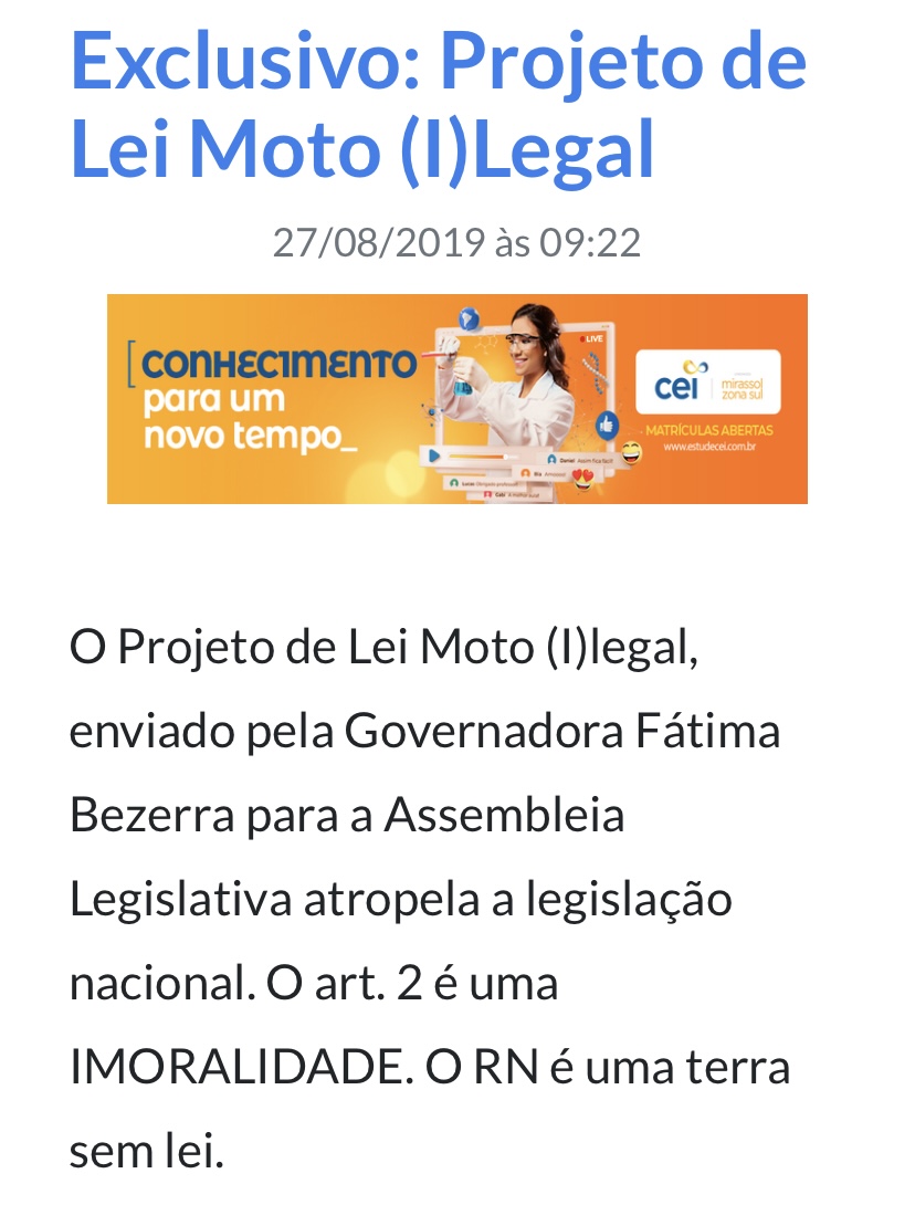 O Blog avisou: O projeto moto legal é ilegal