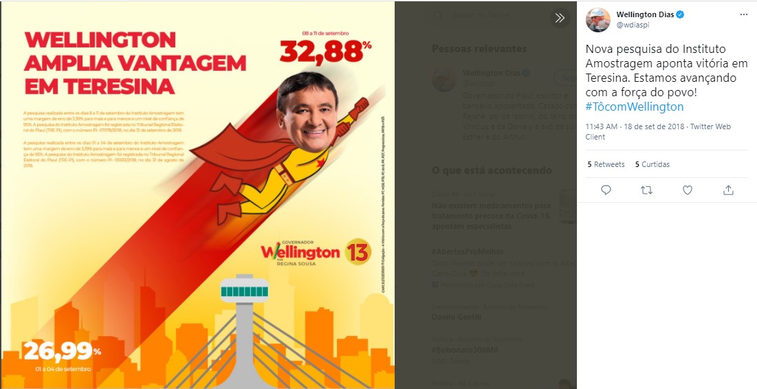 Wellington Dias usou na campanha as pesquisa do instituto contratado por Fátima