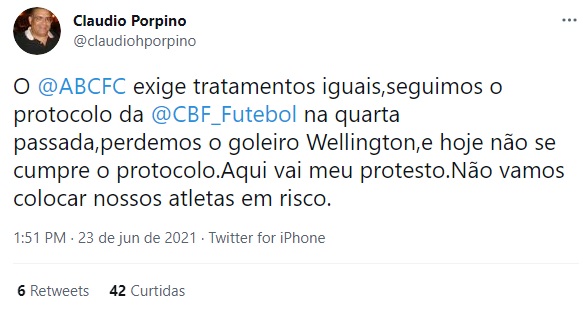 ABC ameaça não entrar em campo se Globo insistir em usar jogadores que tiveram resultado positivo para covid-19; Entenda
