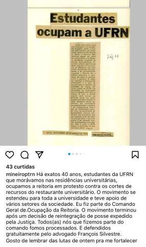Inútil: Mineiro celebra 40 anos de invasão da UFRN