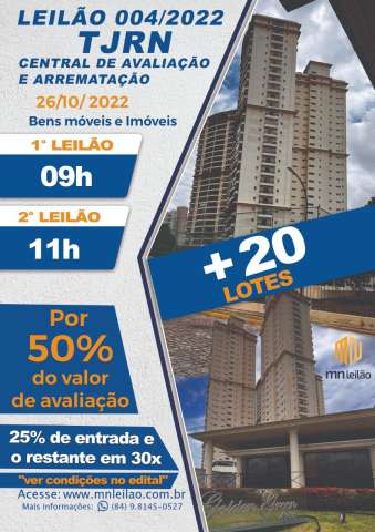 Apartamentos, casas e terrenos vão a leilão do TJRN na quarta-feira (26); confira a relação