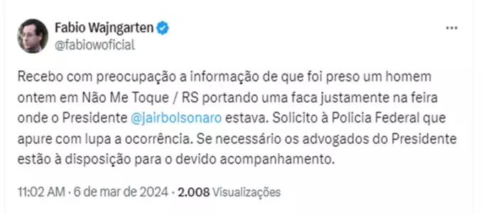 [VIDEO] Homem é preso com faca em feira onde Bolsonaro estava, diz Wajngarten