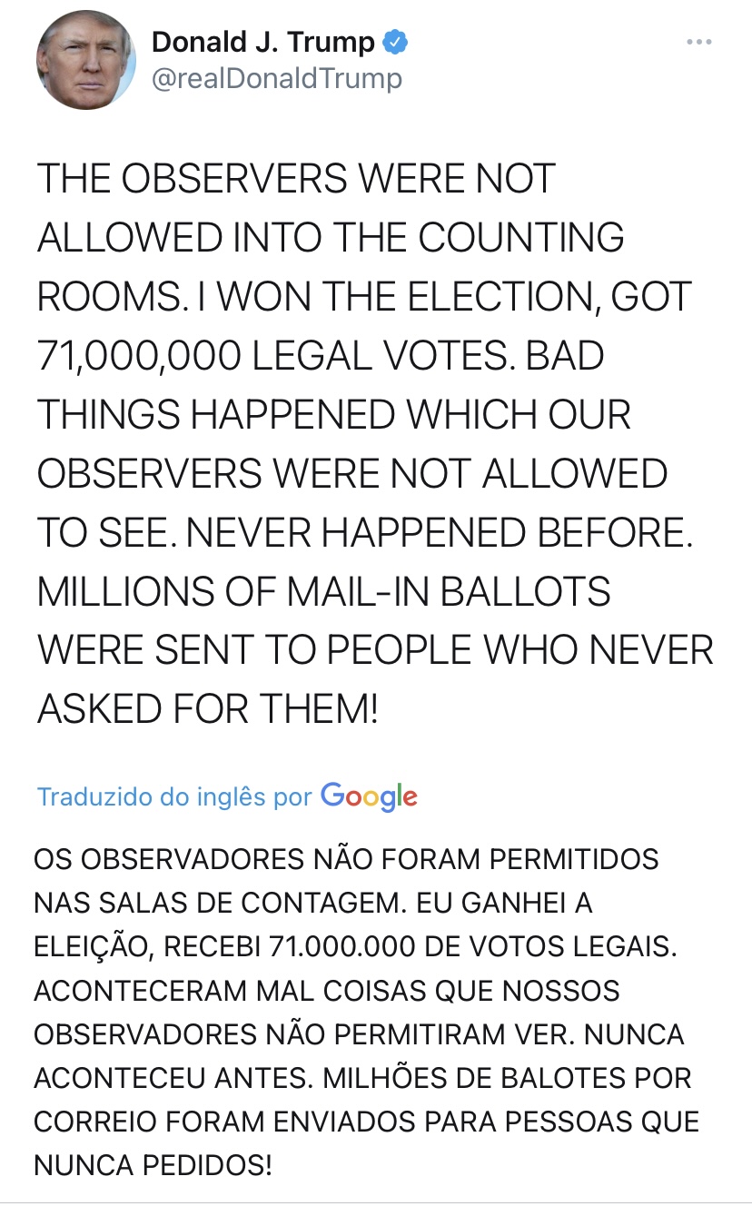 Trump declara que venceu a eleição