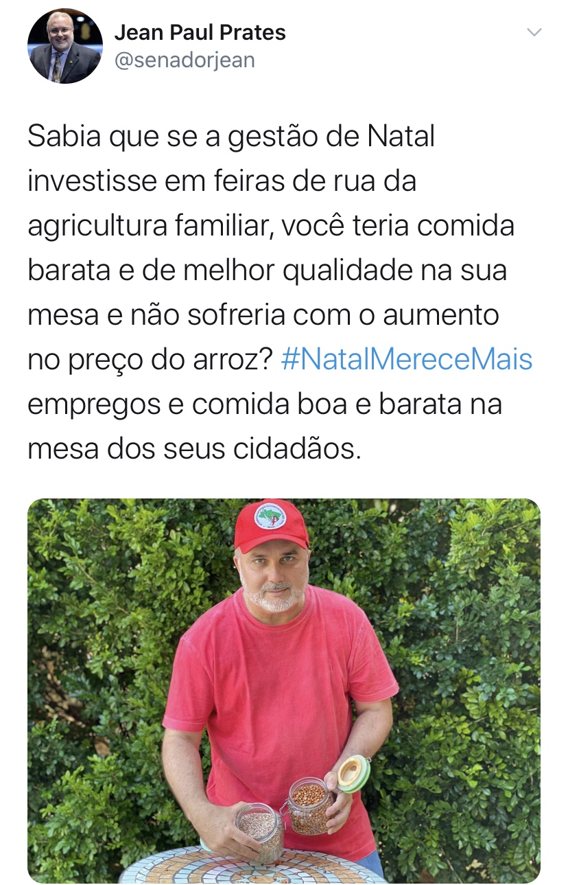 Jean-Paul: Demonstra conhecimento de feiras e agricultura familiar em Natal