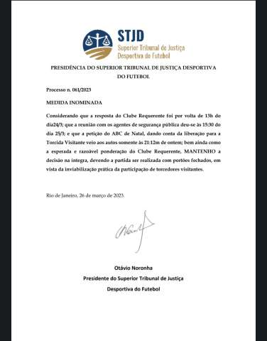 Em nova decisão, STJD mantém ABC x Náutico com portões fechados e sem torcidas