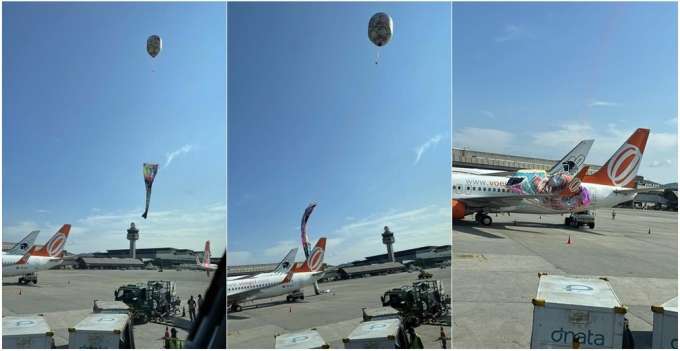 Balão cai em aeroporto e atinge avião da Gol em Guarulhos