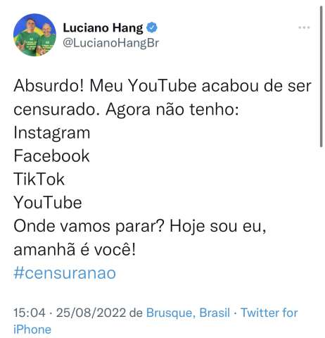 Absurdo: Luciano Hang é também é censurado no YouTube