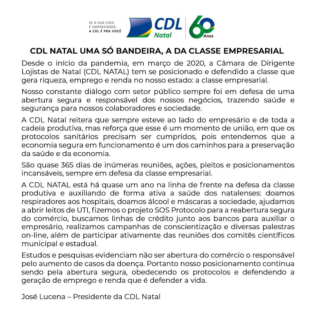 Nota do CDL Natal: CDL Natal uma só bandeira, a da classe empresarial 
