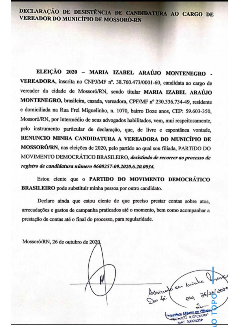 Após decisão, presidente da Câmara de Mossoró renuncia a candidatura a reeleição