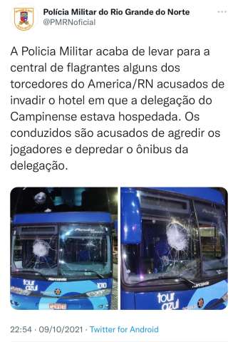 Polícia prende torcedores que agrediram jogadores e apedrejaram ônibus do Campinense