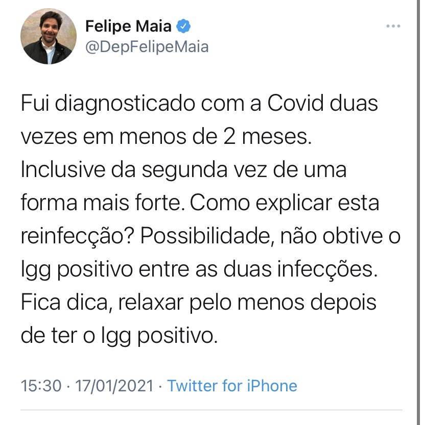 Felipe Maia com COVID-19 pela 2° vez