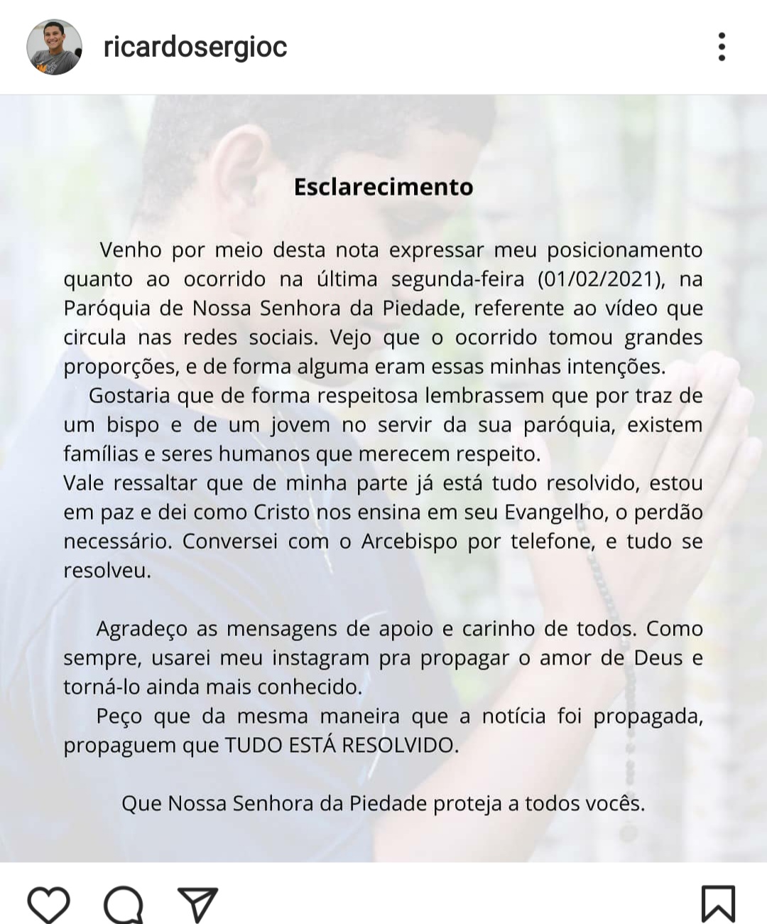 Jovem afirma que perdoou o arcebispo de Natal após vídeo de entrevista