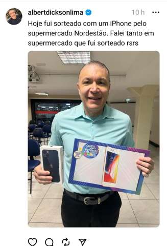 Ex-deputado Albert Dickson ganha Iphone do Nordestão