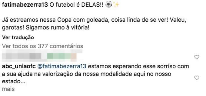 Fátima tenta aparecer com futebol feminino e toma invertida histórica
