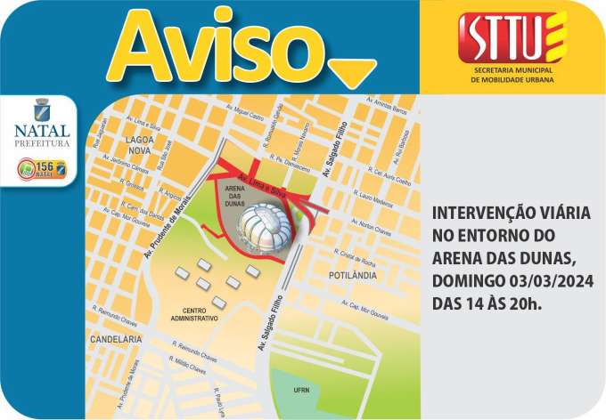 STTU anuncia alterações no trânsito durante clássico entre ABC e América na Arena das Dunas neste domingo (3)