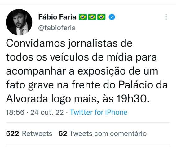 Bomba! Fabio Faria revela fato grave no Palácio do Alvorada