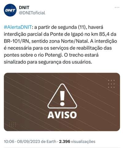 Para o DNIT, Zona Norte não é Natal
