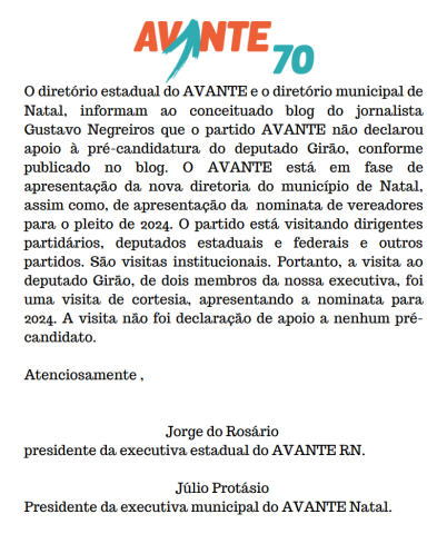Avante esclarece encontro com Girão e discussão sobre eleições