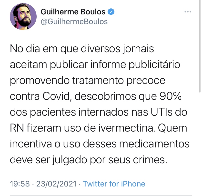 Boulos reproduz informação de médica da UFRN