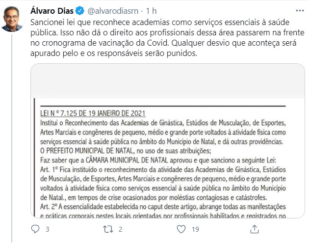 Álvaro Dias nega que tenha liberado vacinação para educadores físicos