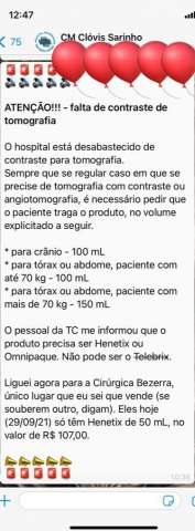 Saúde na UTI: Falta contraste para tomografia no Walfredo Gurgel