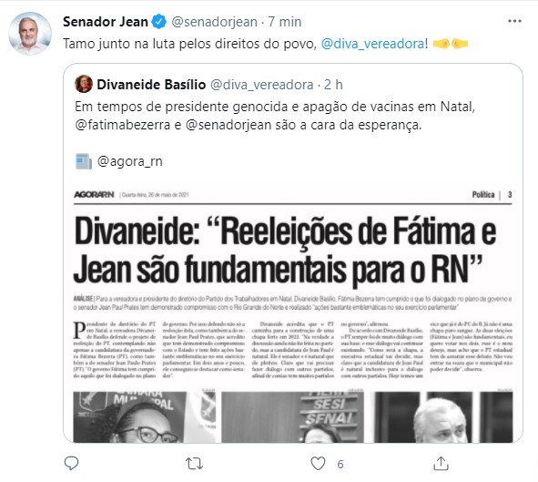 Sem apoio e sem votos, Jean Paul se apoia em Divaneide Basílio