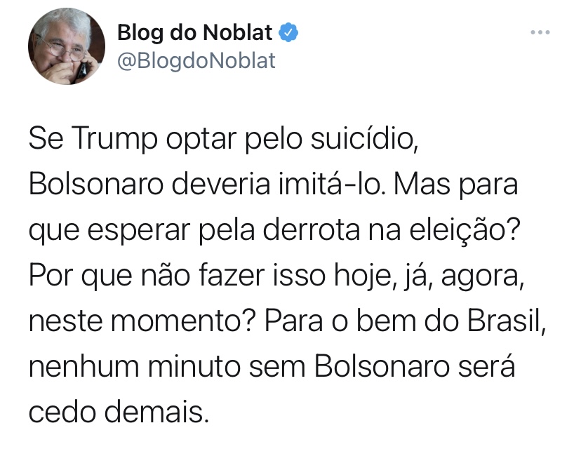 Jornalista propõe o suicídio de Bolsonaro