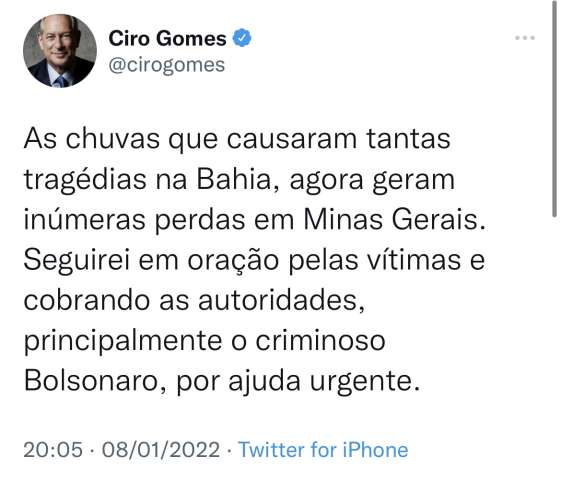 Ciro chama Bolsonaro de criminoso