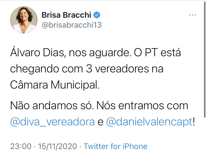 Vereadora eleita do PT declara guerra a Álvaro Dias