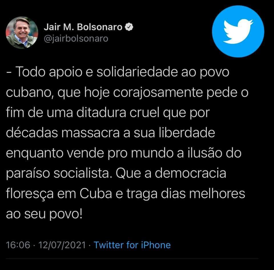 Bolsonaro apoia cubanos pelo fim da ditadura