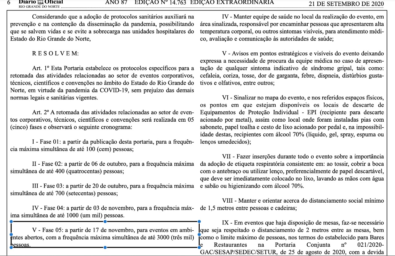Governo do RN autoriza a volta dos eventos em 5 fases