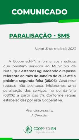 Coopmed ameaça paralisação dos serviços em Natal por falta de pagamento