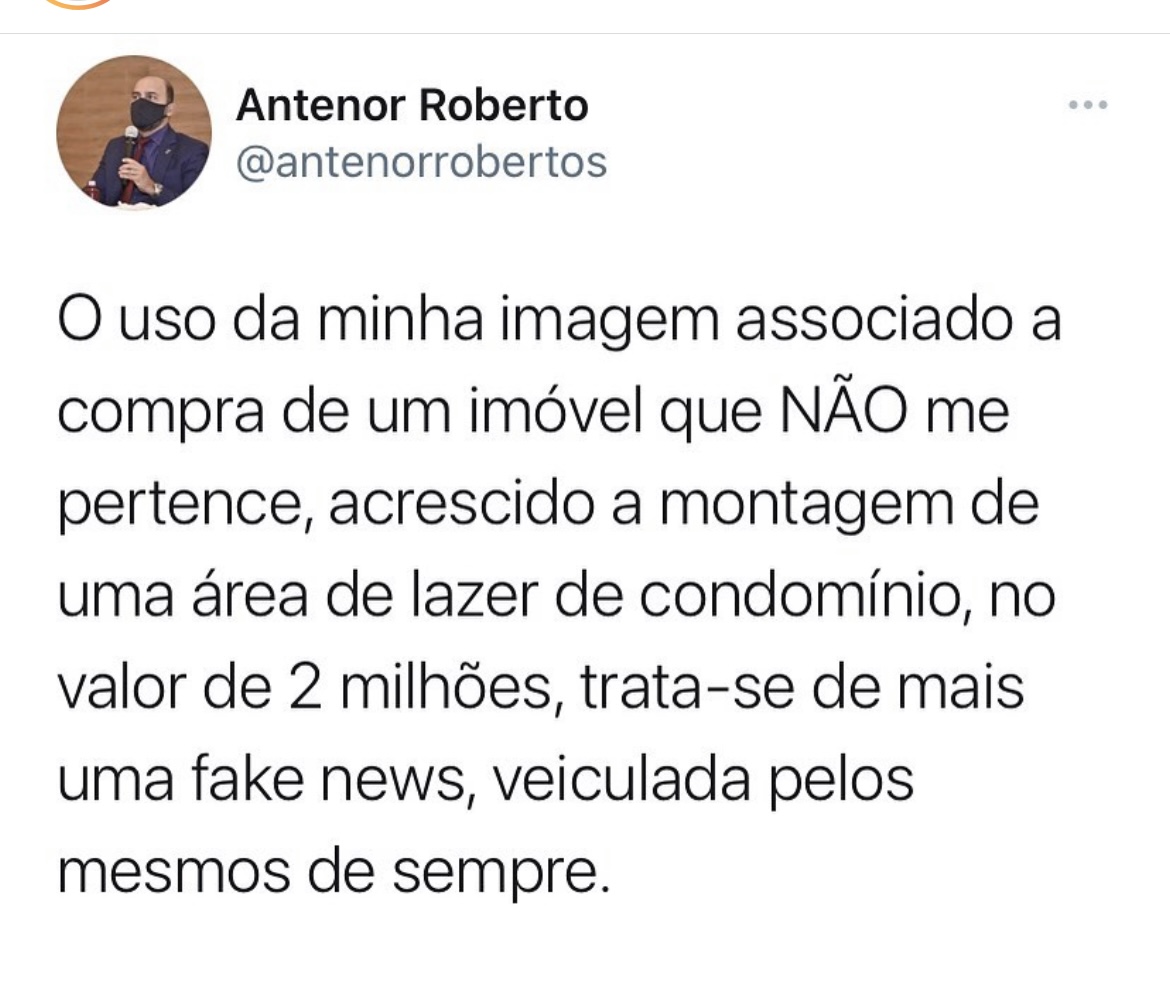 Antenor Roberto nega que seja dono de imóvel de altíssimo luxo