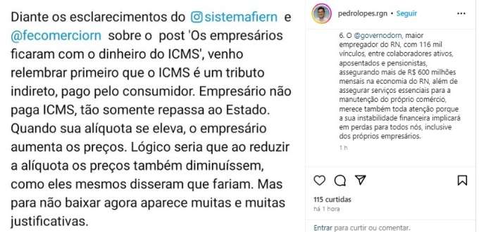 Secretário de Administração continua embate com FIERN e Fecomercio: 