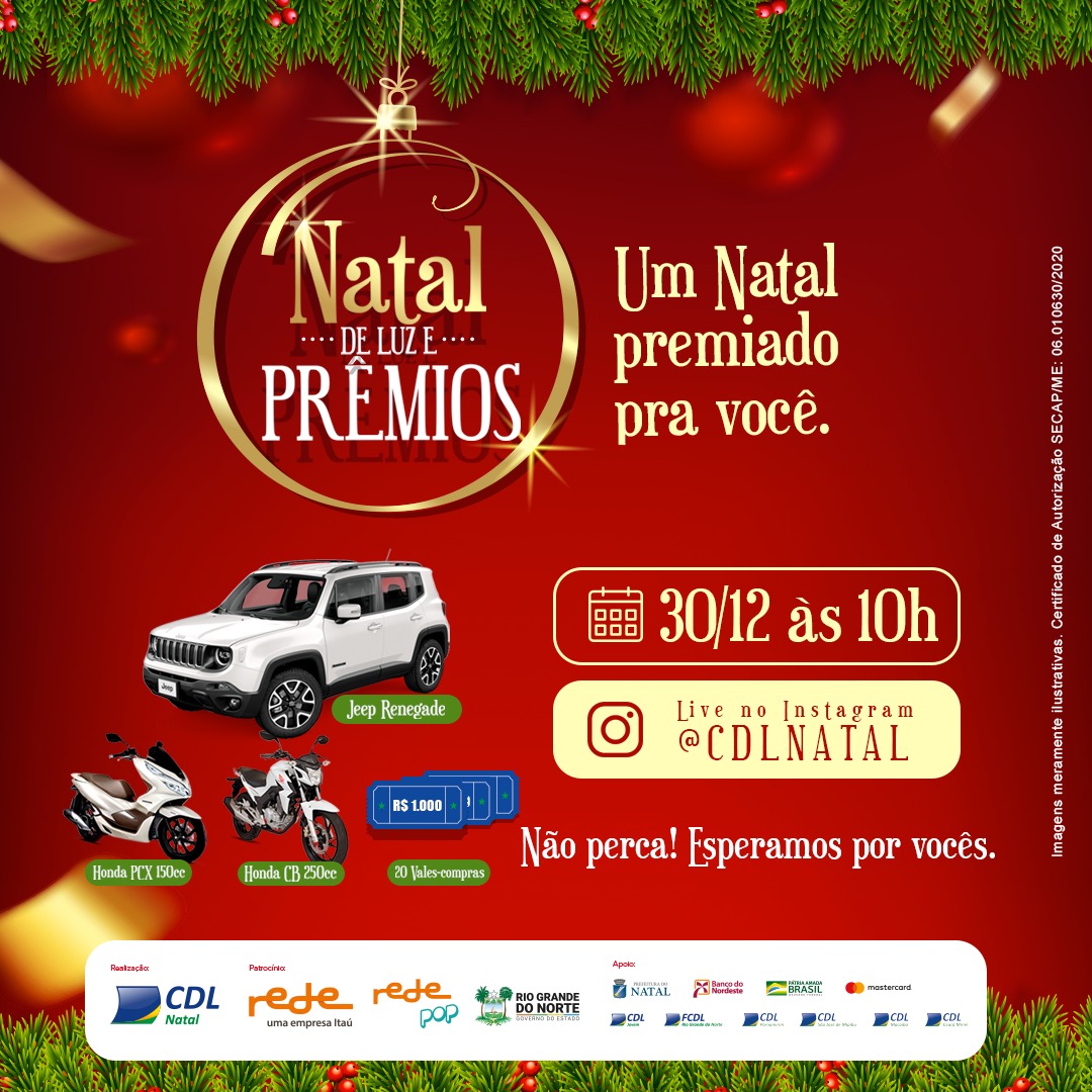 Sorteio dos 23 prêmios do Natal de Luz e Prêmios vai ser amanhã