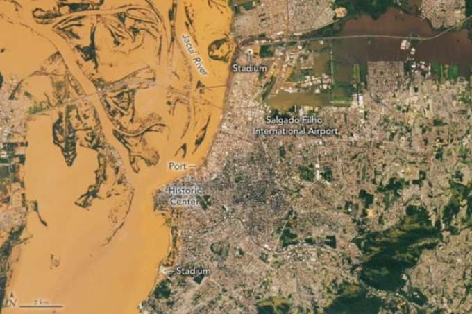 Nasa divulga imagens impressionantes das enchentes em Porto Alegre
