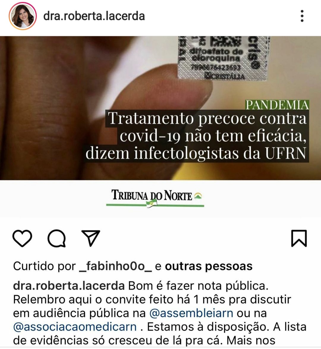 Roberta Lacerda desafia infectologistas da UFRN